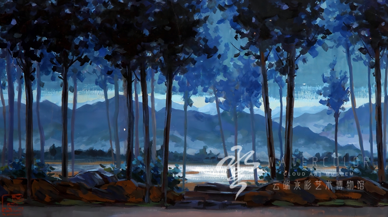 吕品  《大明湖夜景》  19cm*34cm